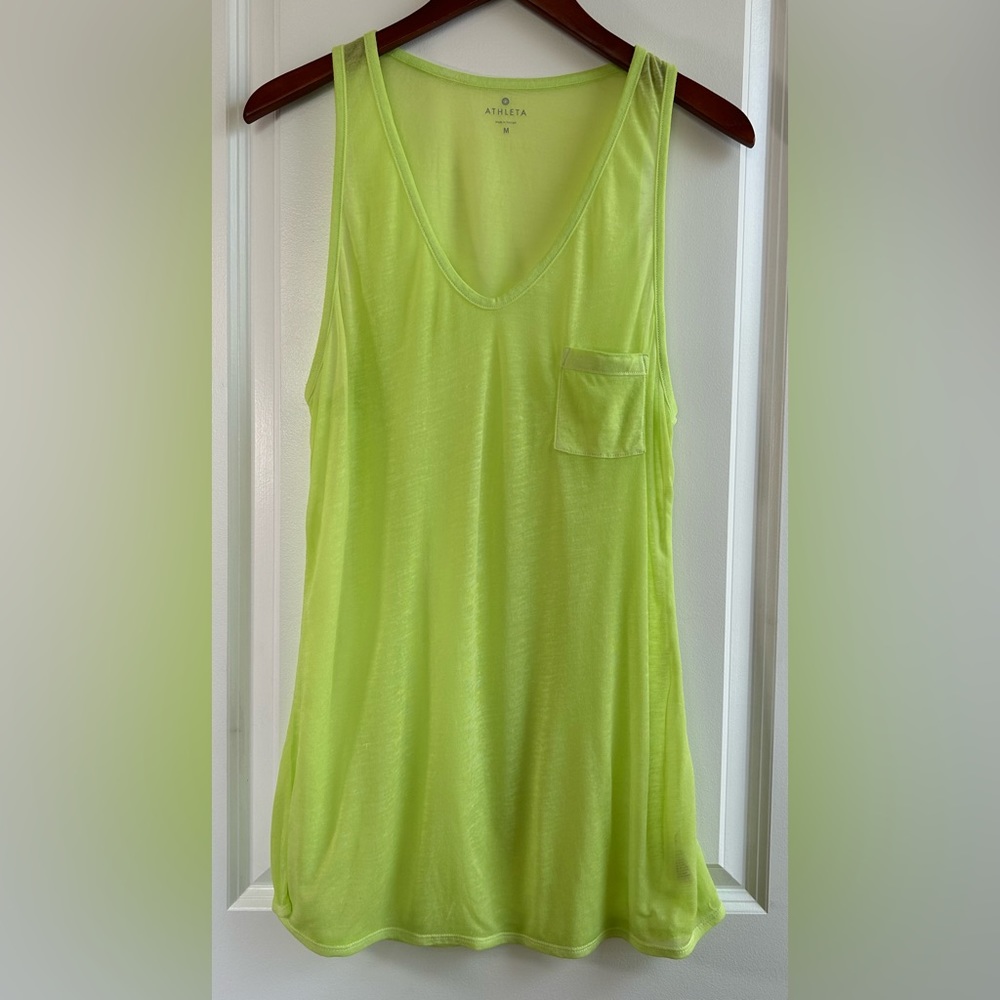 Athleta Sugar Wash V-Neck Pocket Bust Tank Top, Medium, Yellow